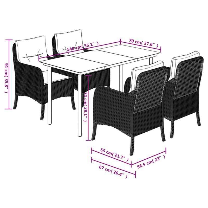 Set mobilier de grădină cu perne, 5 piese gri deschis poliratan