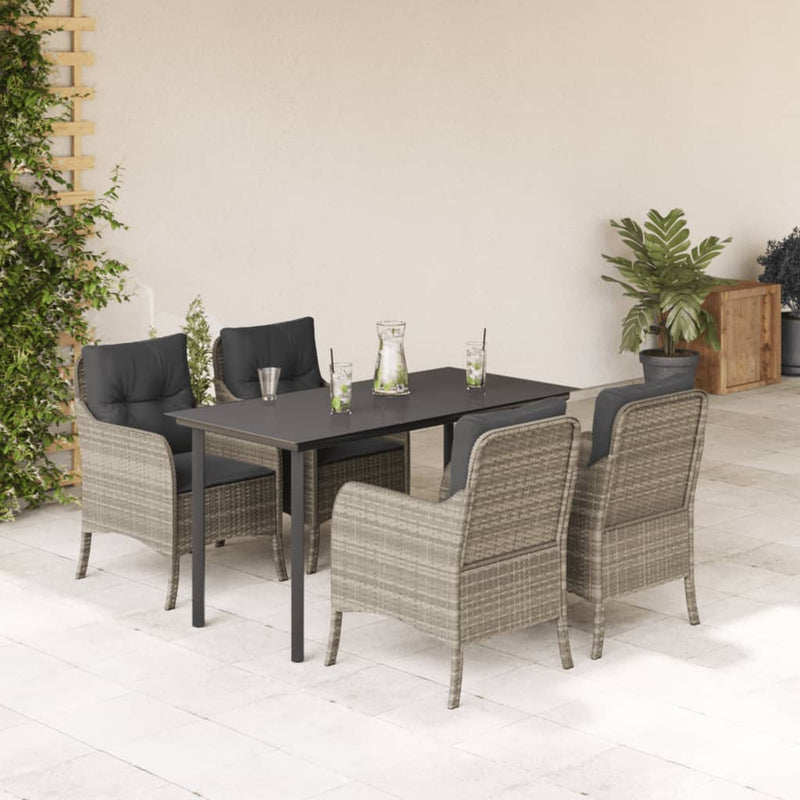 Set mobilier de grădină cu perne, 5 piese gri deschis poliratan