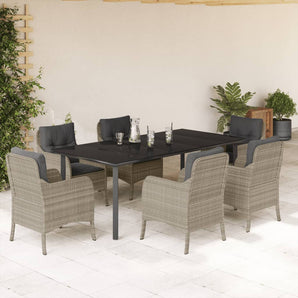 Set mobilier de grădină cu perne, 7 piese gri deschis poliratan