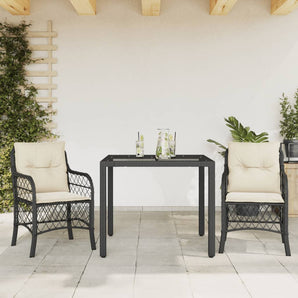 Set bistro cu perne, 3 piese, negru, poliratan
