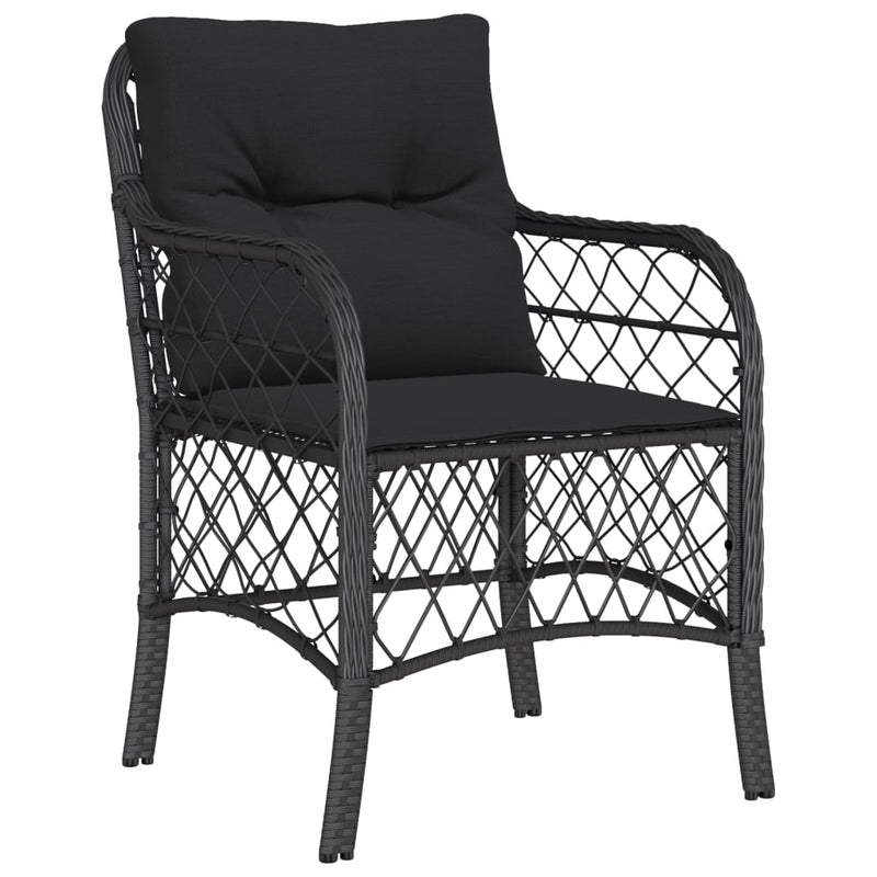 Set bistro cu perne, 3 piese, negru, poliratan