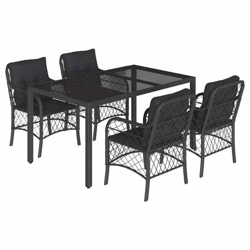 Set mobilier de grădină cu perne, 5 piese, negru, poliratan
