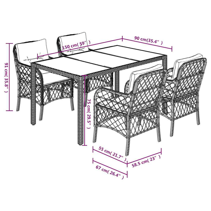 Set mobilier de grădină cu perne, 5 piese, negru, poliratan