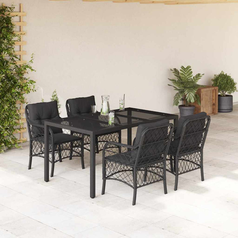 Set mobilier de grădină cu perne, 5 piese, negru, poliratan