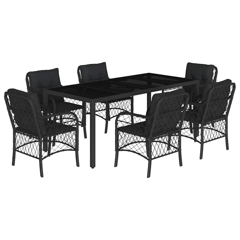 Set mobilier de grădină cu perne, 7 piese, negru, poliratan