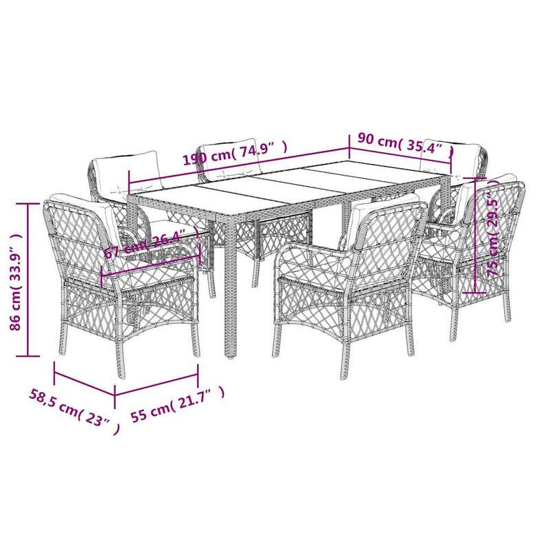 Set mobilier de grădină cu perne, 7 piese, negru, poliratan