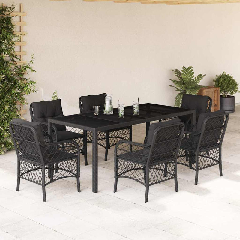 Set mobilier de grădină cu perne, 7 piese, negru, poliratan