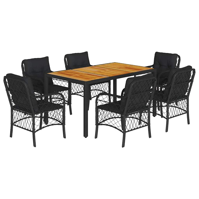 Set mobilier de grădină cu perne, 7 piese, negru, poliratan