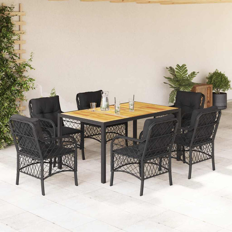 Set mobilier de grădină cu perne, 7 piese, negru, poliratan