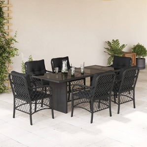 Set mobilier de grădină cu perne, 7 piese, negru, poliratan