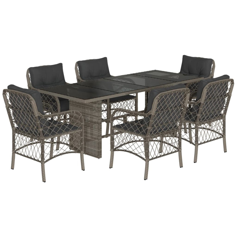 Set mobilier de grădină cu perne, 7 piese, gri, poliratan