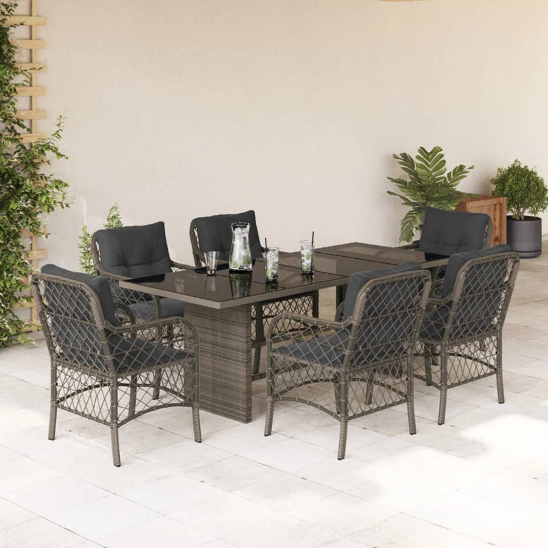 Set mobilier de grădină cu perne, 7 piese, gri, poliratan