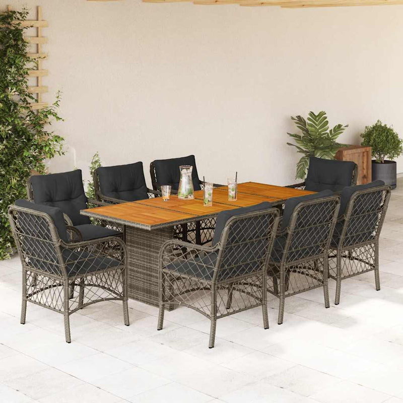 Set mobilier grădină cu perne, 9 piese, gri, poliratan