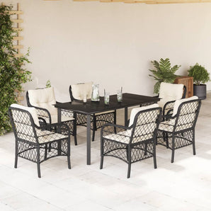 Set mobilier de grădină cu perne, 7 piese, negru, poliratan