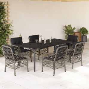 Set mobilier de grădină cu perne, 7 piese, gri, poliratan
