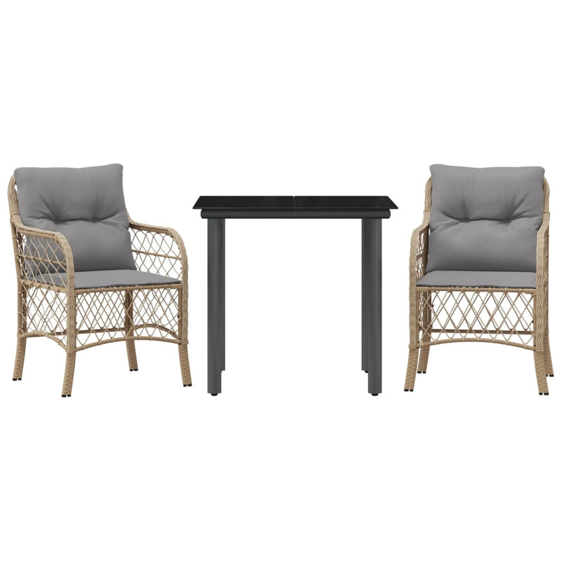 Set bistro cu perne, 3 piese, bej combinat, poliratan