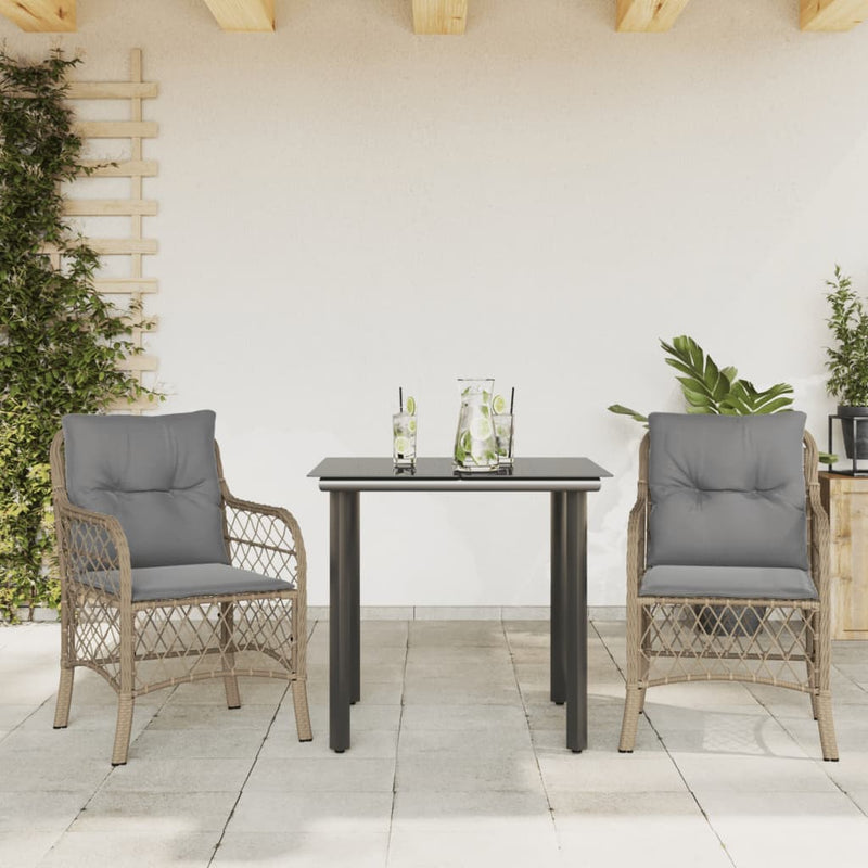 Set bistro cu perne, 3 piese, bej combinat, poliratan
