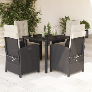 Set mobilier de grădină cu perne, 5 piese, negru, poliratan