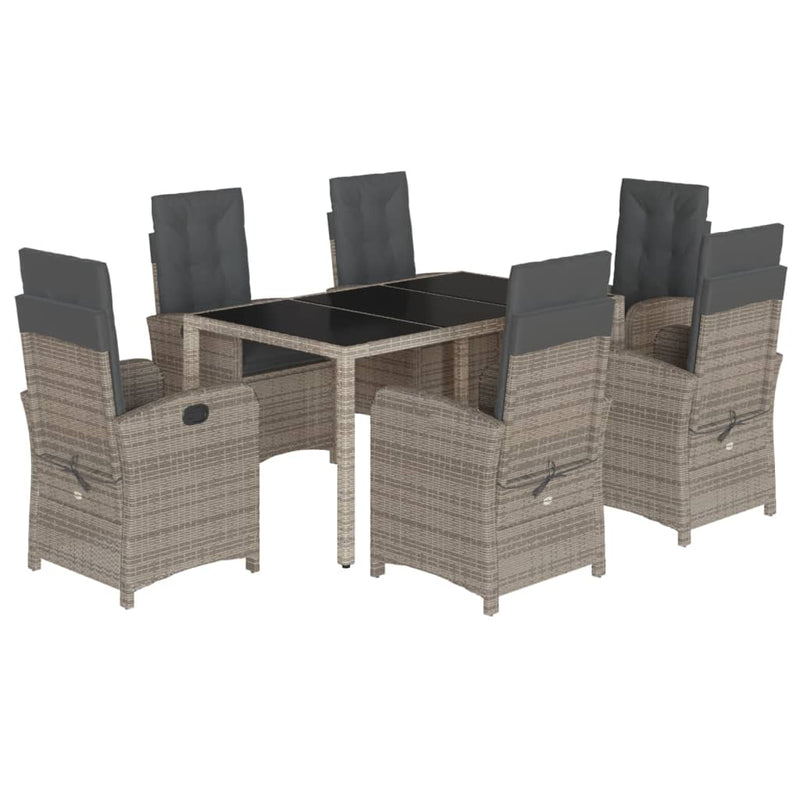Set mobilier de grădină cu perne, 7 piese, gri, poliratan