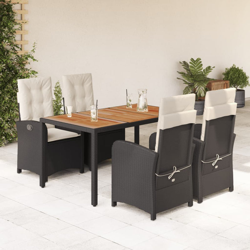 Set mobilier de grădină cu perne, 5 piese, negru, poliratan