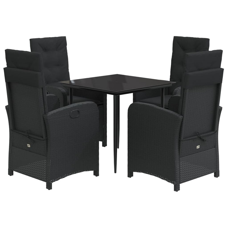 Set mobilier de grădină cu perne, 5 piese, negru, poliratan