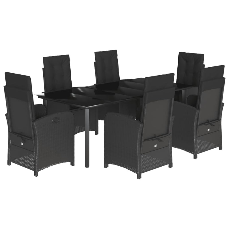 Set mobilier de grădină cu perne, 7 piese, negru, poliratan