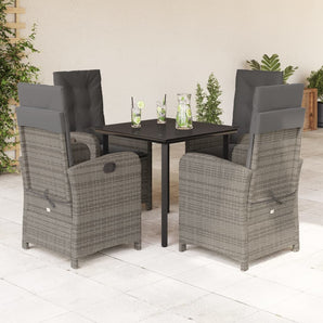 Set mobilier de grădină cu perne, 5 piese, gri, poliratan