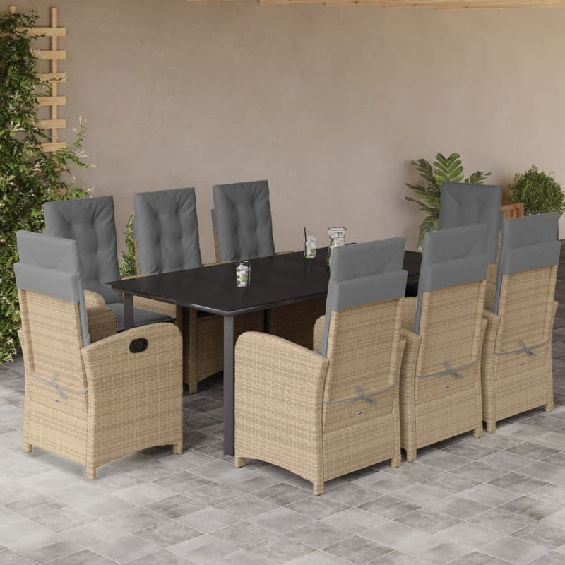 Set de masă pentru grădină, 9 piese, cu perne, bej, poliratan