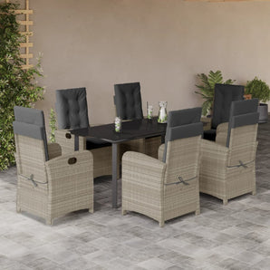 Set mobilier de grădină cu perne, 7 piese gri deschis poliratan