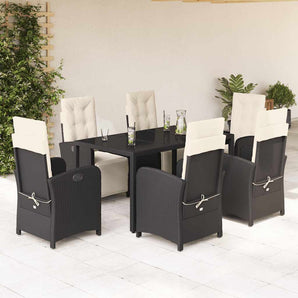 Set mobilier de grădină cu perne, 7 piese, negru, poliratan