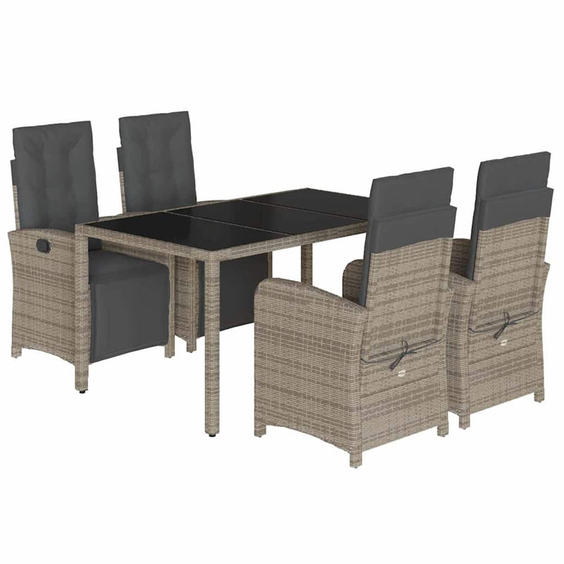 Set mobilier de grădină cu perne, 5 piese, gri, poliratan