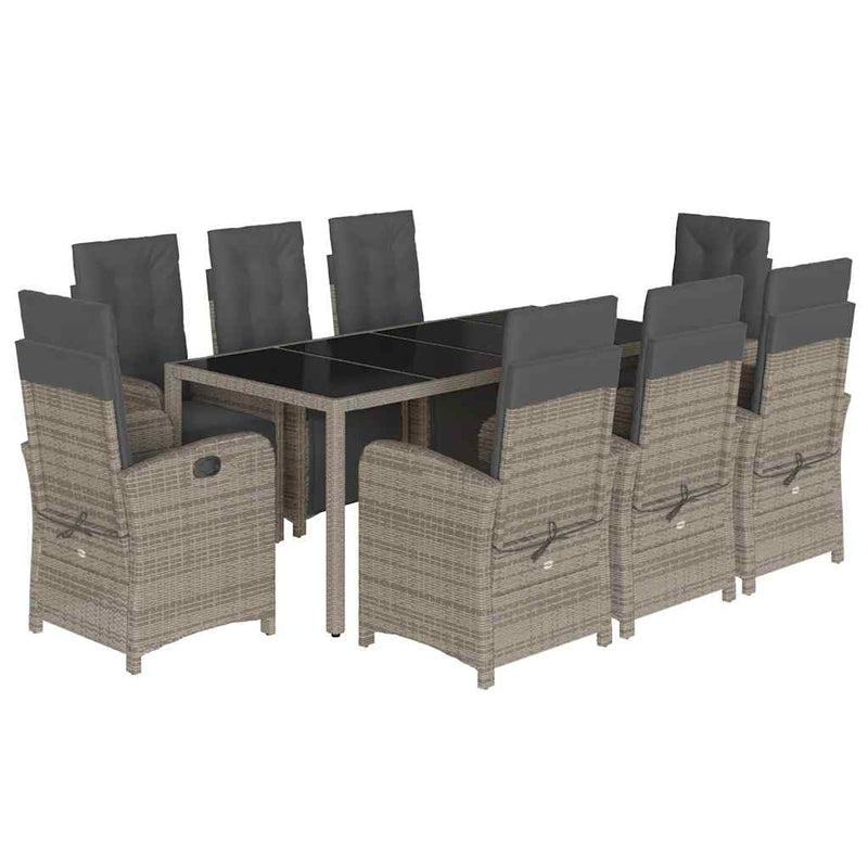 Set mobilier grădină cu perne, 9 piese, gri, poliratan