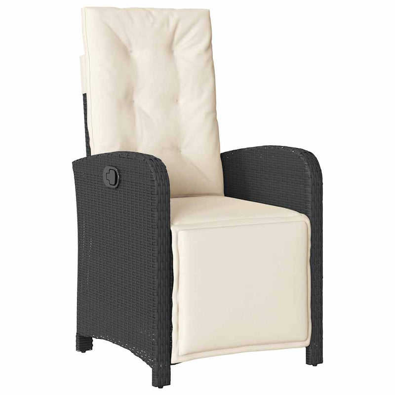Set bistro cu perne, 3 piese, negru, poliratan