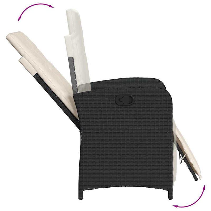 Set bistro cu perne, 3 piese, negru, poliratan
