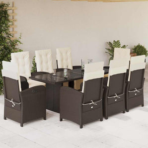 Set mobilier de grădină cu perne, 9 piese, maro, poliratan