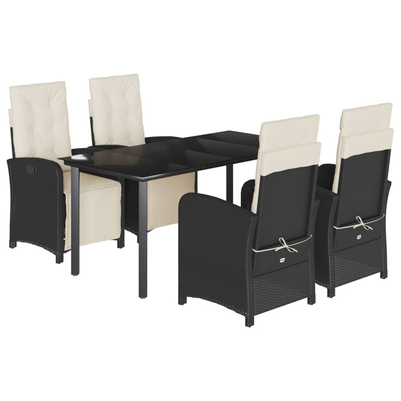 Set mobilier de grădină cu perne, 5 piese, negru, poliratan