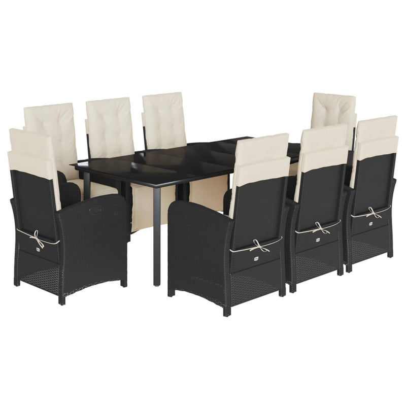 Set mobilier de grădină cu perne, 9 piese, negru, poliratan