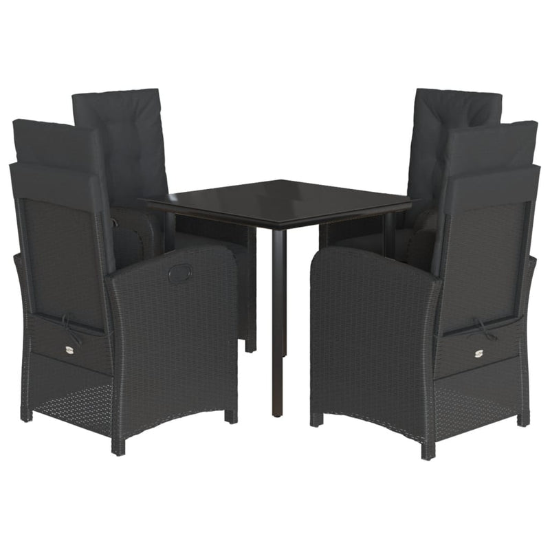 Set mobilier de grădină cu perne, 5 piese, negru, poliratan