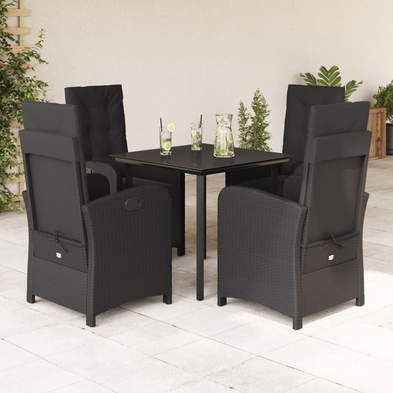 Set mobilier de grădină cu perne, 5 piese, negru, poliratan