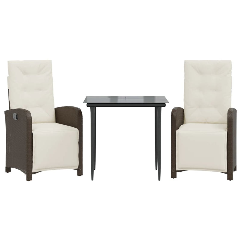 Set bistro cu perne, 3 piese, maro, poliratan