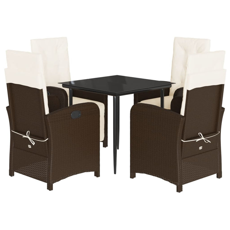 Set mobilier de grădină, 5 piese, cu perne, maro, poliratan