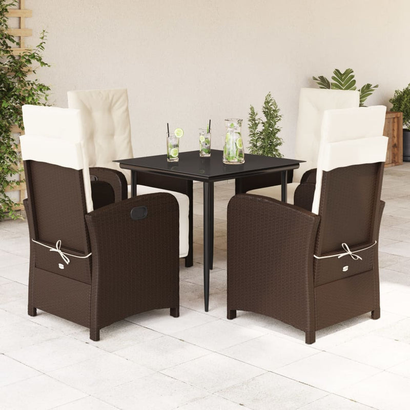 Set mobilier de grădină, 5 piese, cu perne, maro, poliratan