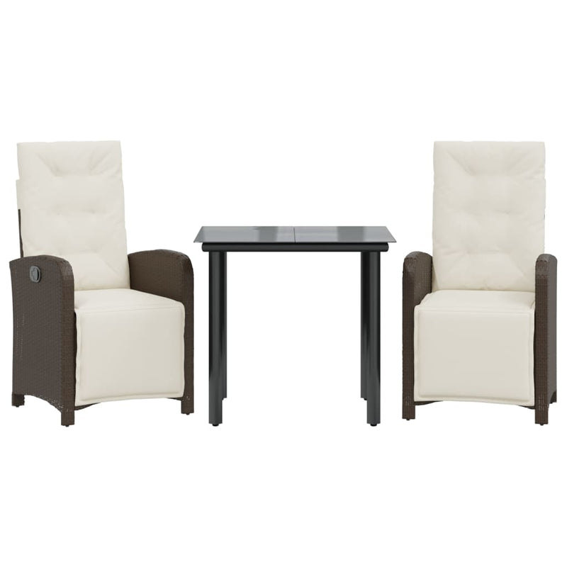 Set bistro cu perne, 3 piese, maro, poliratan