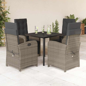 Set mobilier de grădină cu perne, 5 piese, gri, poliratan