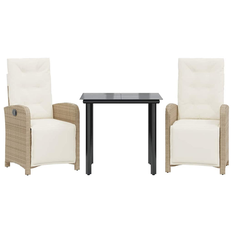Set bistro cu perne, 3 piese, bej, poliratan