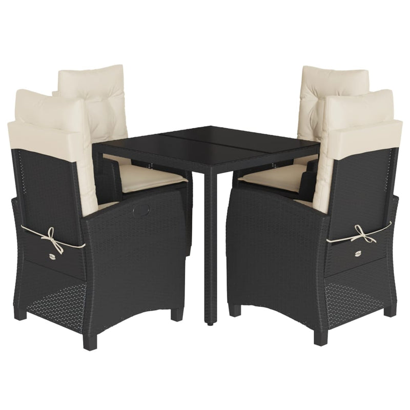 Set mobilier de grădină cu perne, 5 piese, negru, poliratan