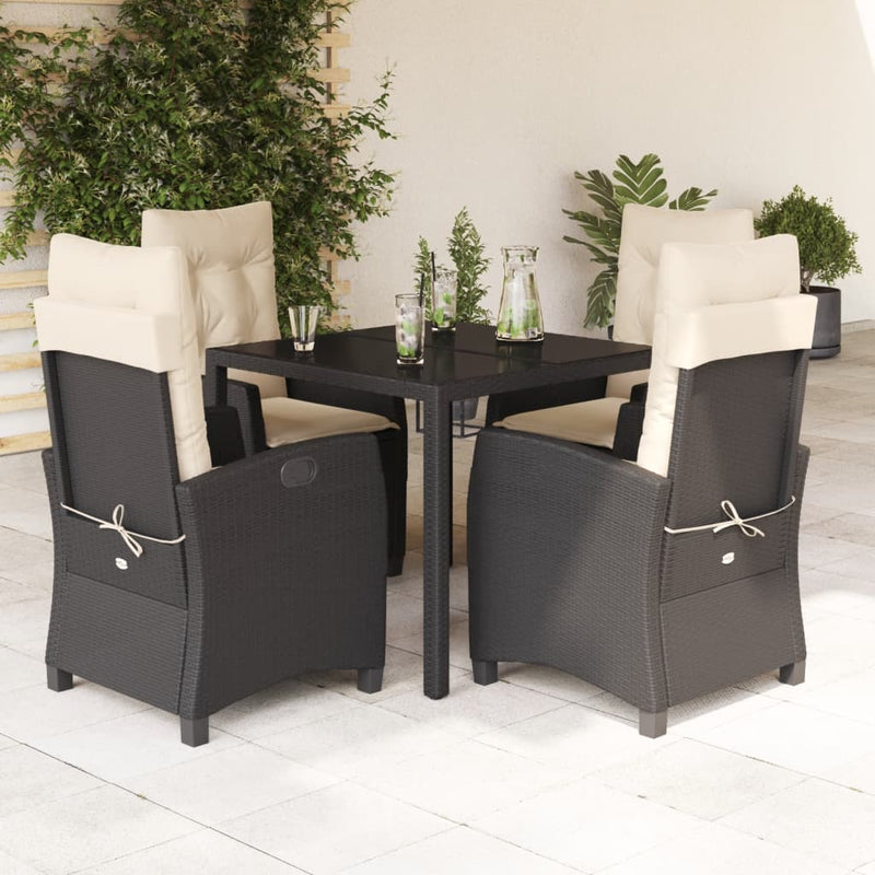 Set mobilier de grădină cu perne, 5 piese, negru, poliratan