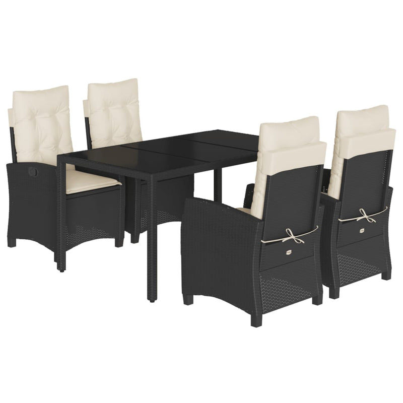 Set mobilier de grădină cu perne, 5 piese, negru, poliratan