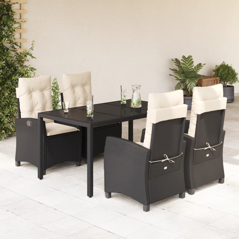 Set mobilier de grădină cu perne, 5 piese, negru, poliratan