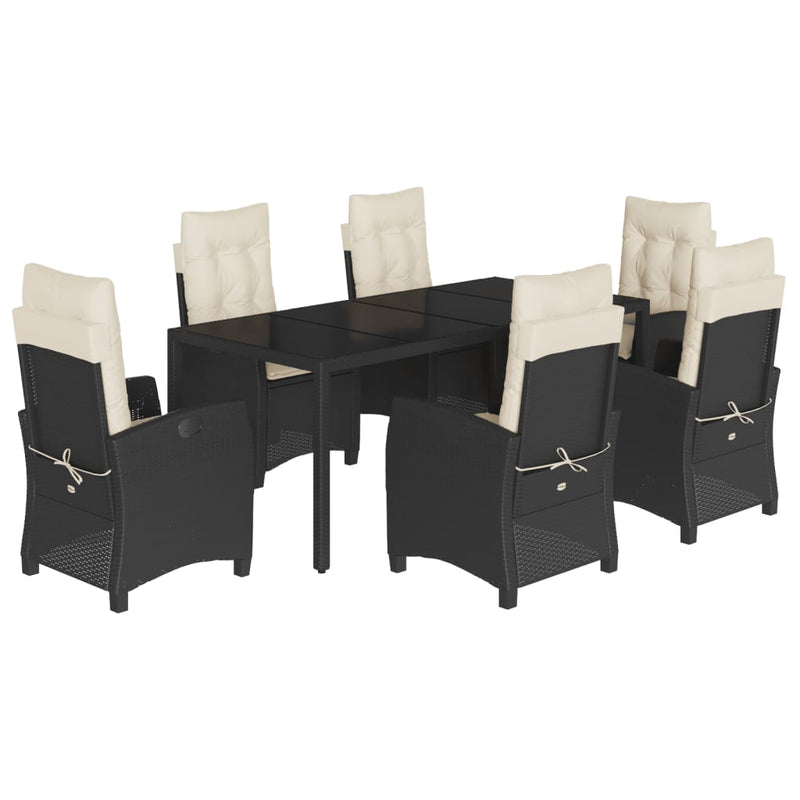 Set mobilier de grădină cu perne, 7 piese, negru, poliratan